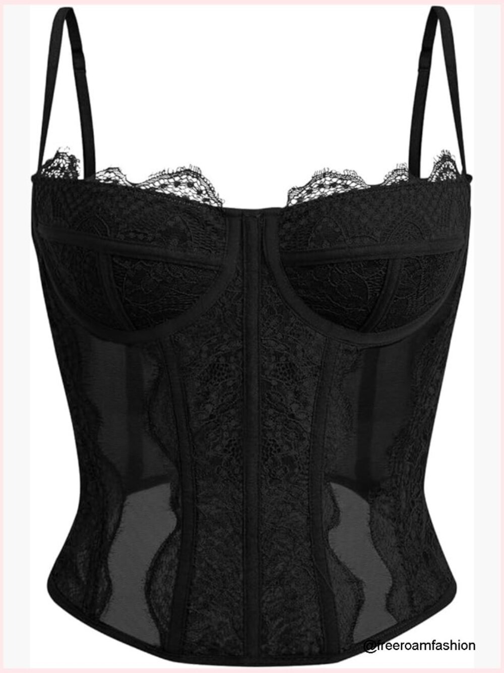 Lace Mesh Corset Top Crop Tank Bustier Going Out Party Strap V-Neck Backless